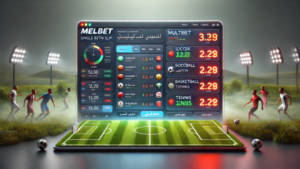 واجهة رقمية لمنصة Melbet تُظهر الرهان الفردي والرهان المتعدد، واحتمالات الربح، وشعار Melbet في الخلفية، لتوضيح أفضل رهان على Melbet