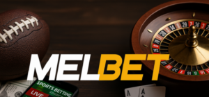 مشهد يدمج بين أجواء المراهنات الرياضية وألعاب الكازينو مع شعار Melbet، يعكس تنوّع خيارات الرهان على Melbet بين التحليل والحظ.
