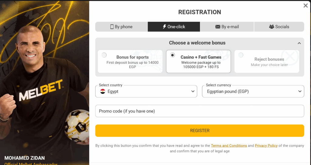 MelBet Registration Options