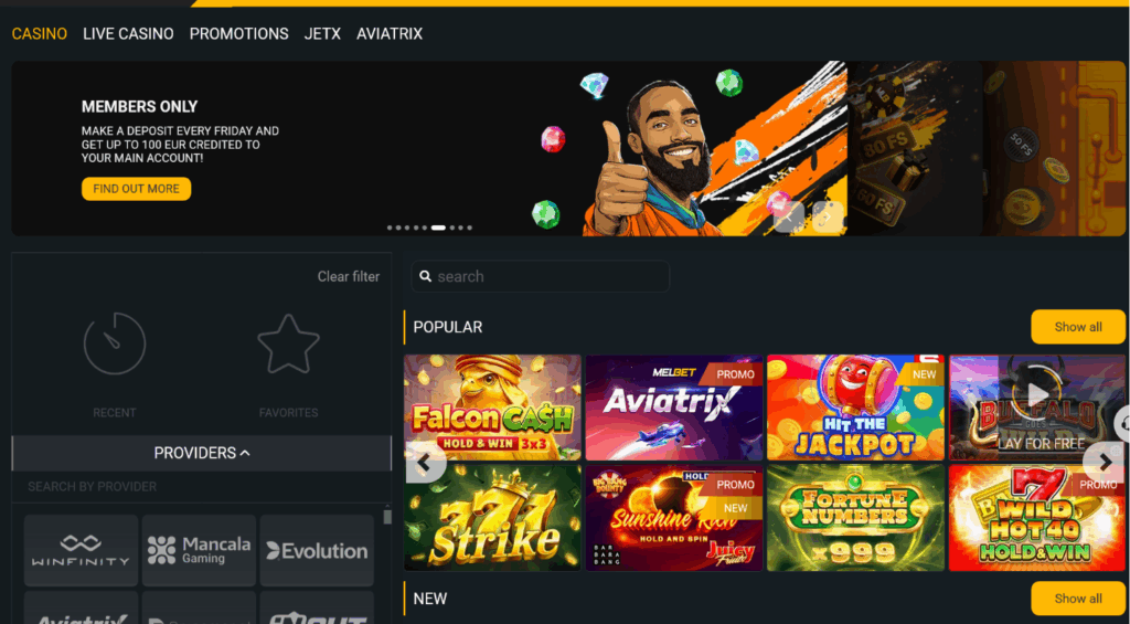 Melbet Casino Game Lobby